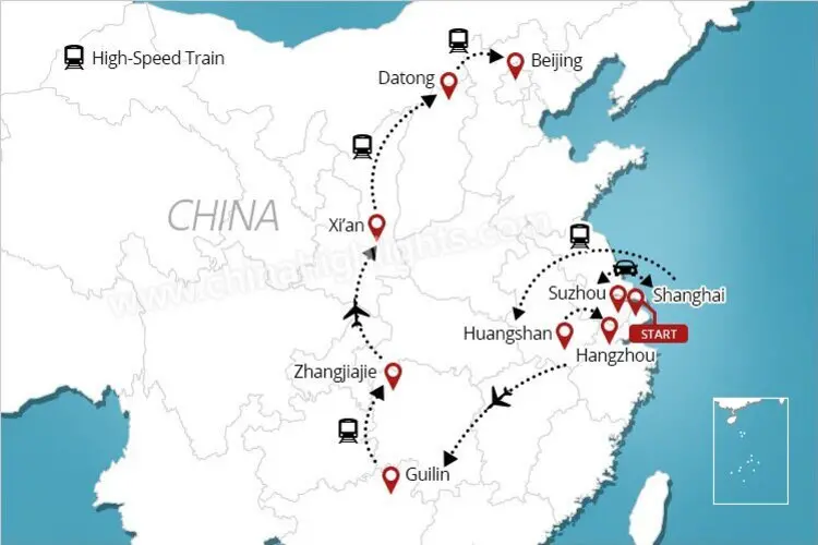 21-Day Classic Chinese History and Natural Wonders Tour map