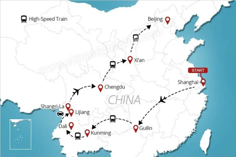 18-Day Classic China Tour with Yunnan map