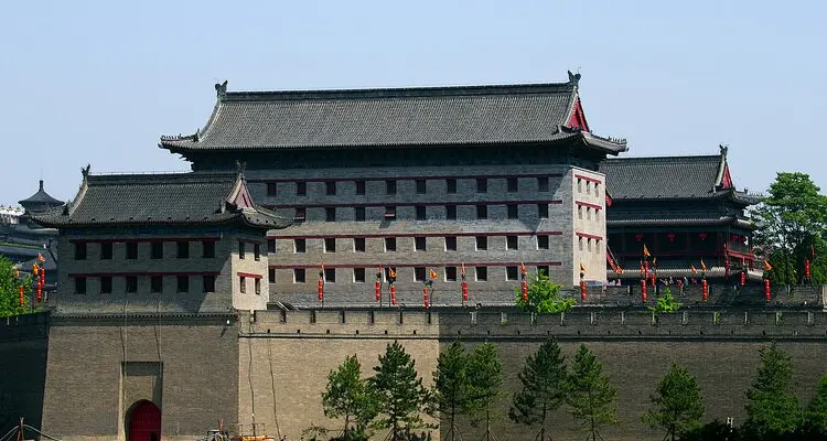 the ancient city wall with the red lanterns