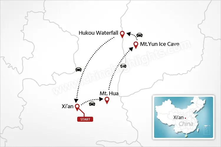 Xi'an, Ice Cave & Hot Springs Tour Map