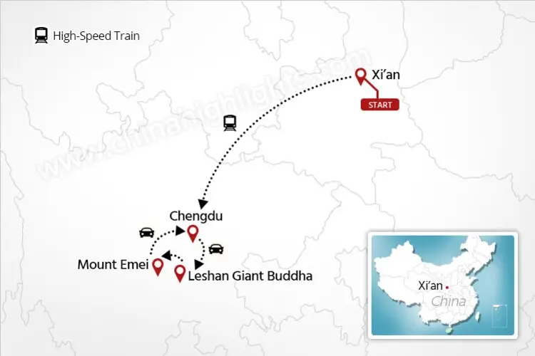 Xi'an & Chengdu Natural Wonders Tour Map