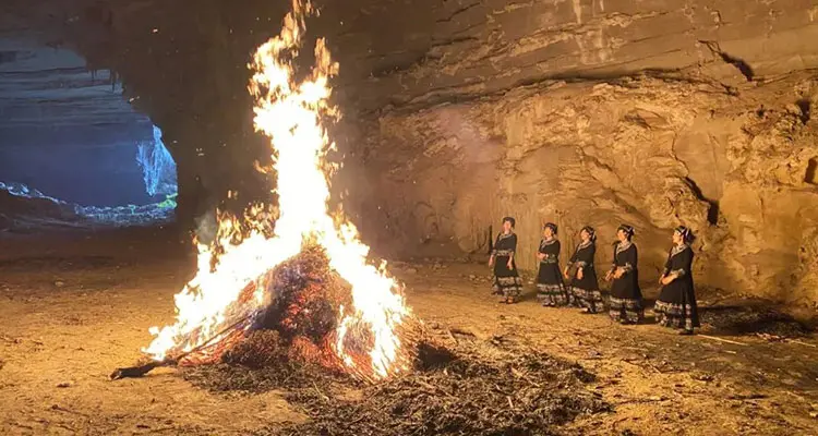 bonfire in a cave