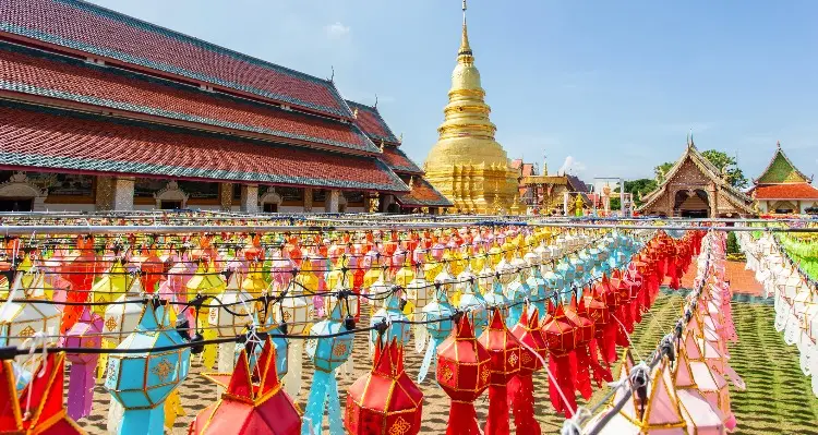 temple with lanterns