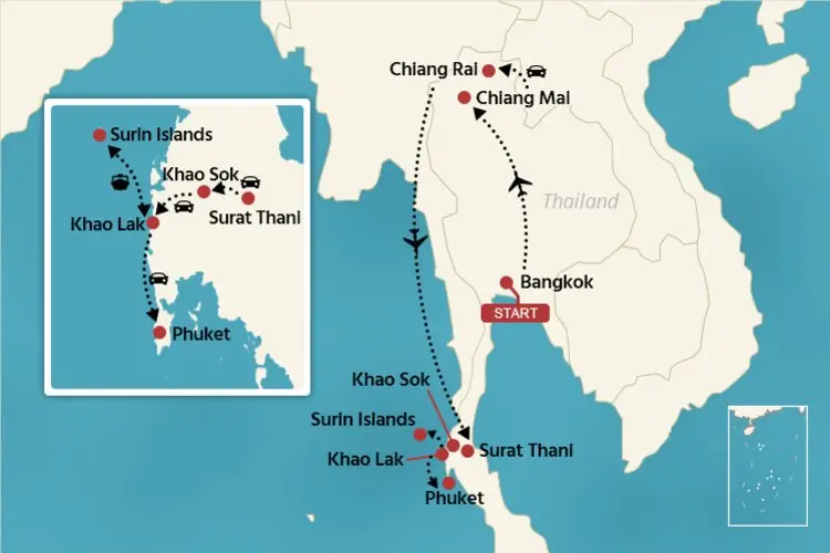 Thailand Adventure Tour Map