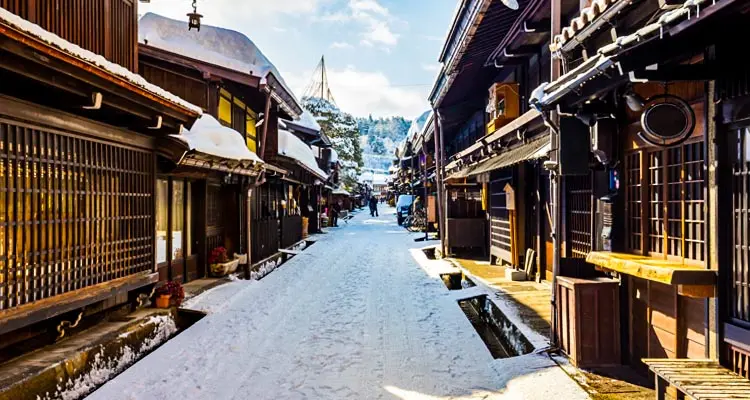Takayama old town after snow