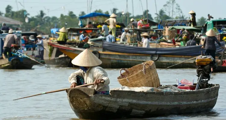the boats in the floating market