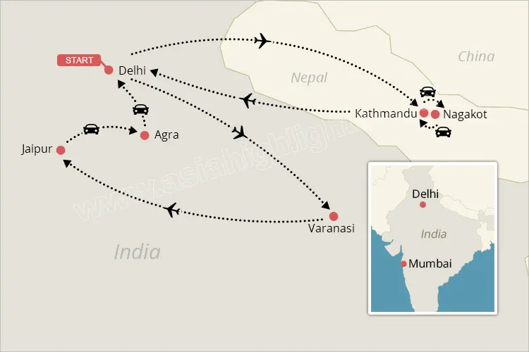 india and nepal map