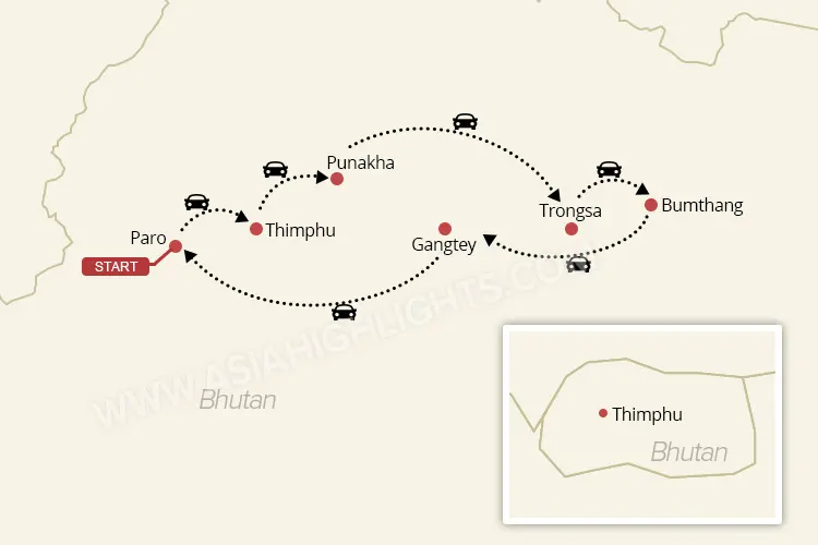 bhutan tour map