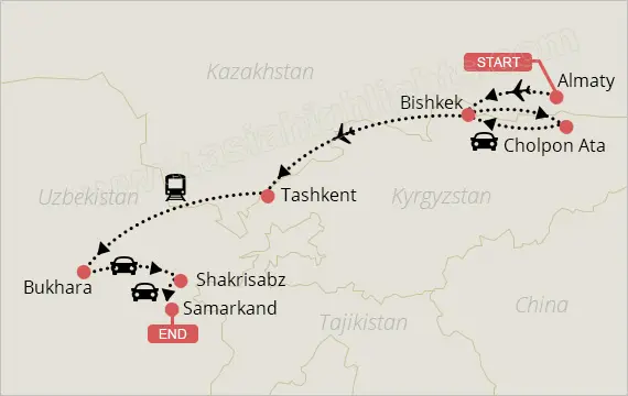 centural asia tour map
