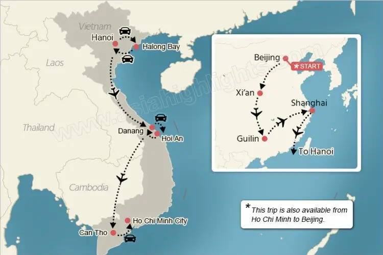 Classic Vietnam and Thailand Tour Map
